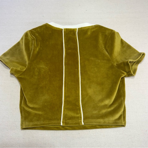 Urban Outfitters Olive Green Velvet Crop Top with White Trim - Size S/P - Picture 7 of 15
